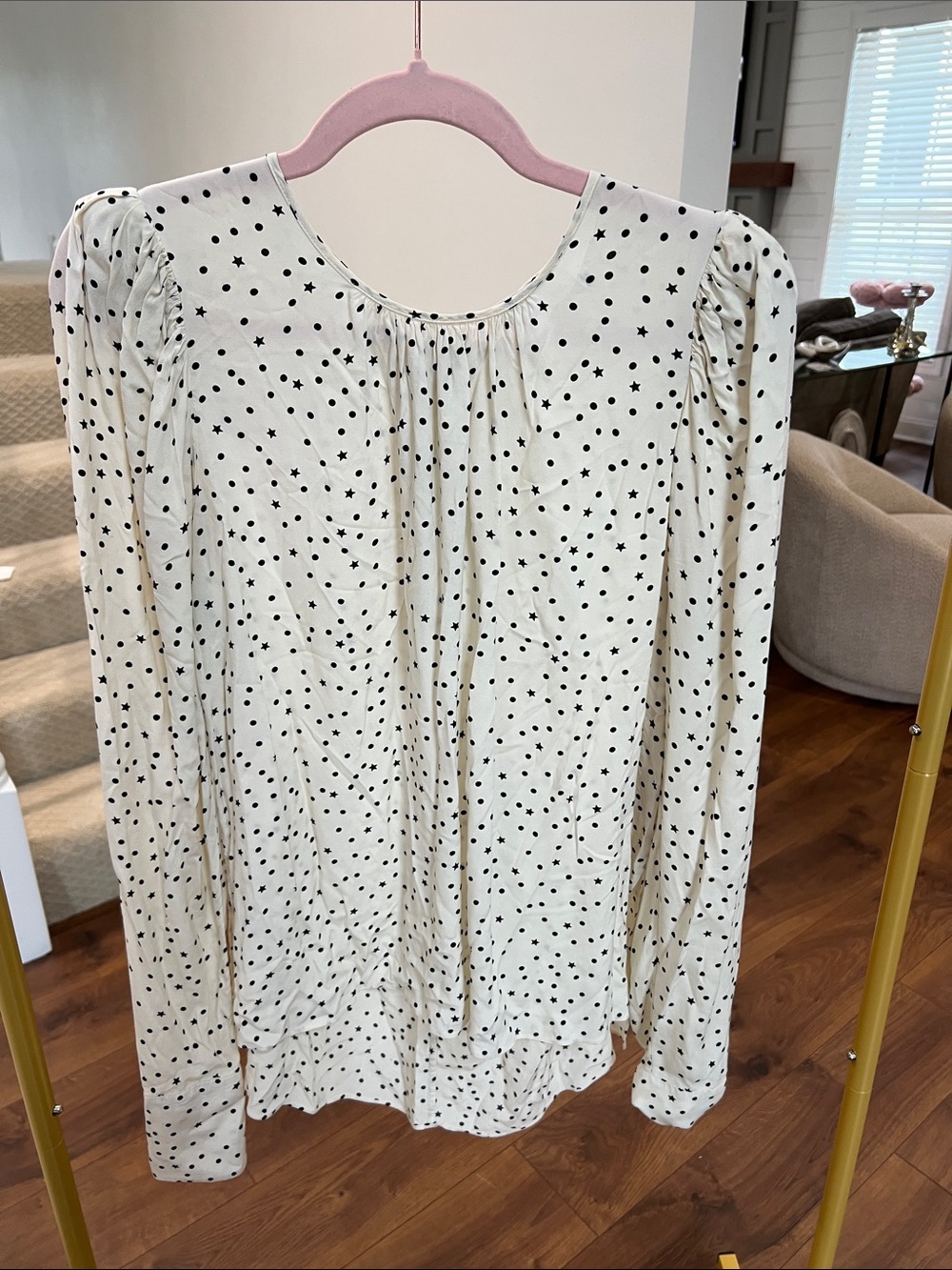 Cream Long-Sleeve Star Print Top